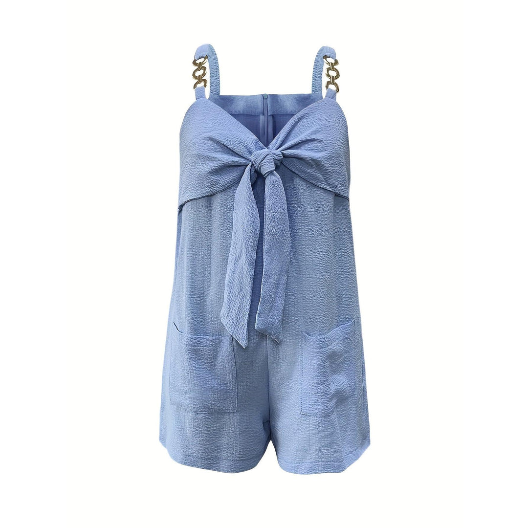 Chain Strap Bow-Front Textured Romper