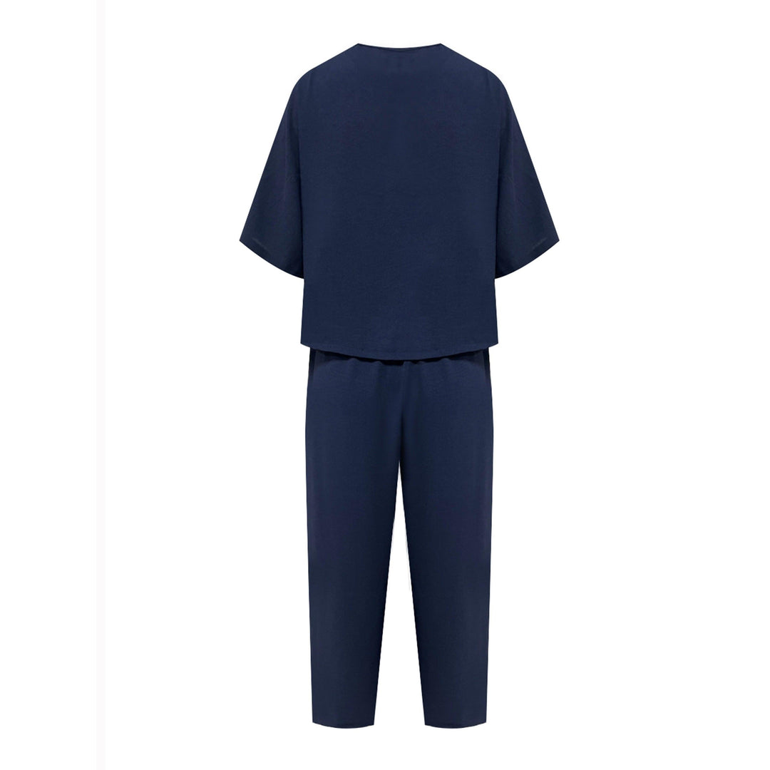 Crew Neck Short Sleeve Top And Wide-Leg Pants Set