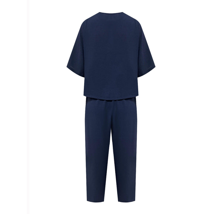 Crew Neck Short Sleeve Top And Wide-Leg Pants Set