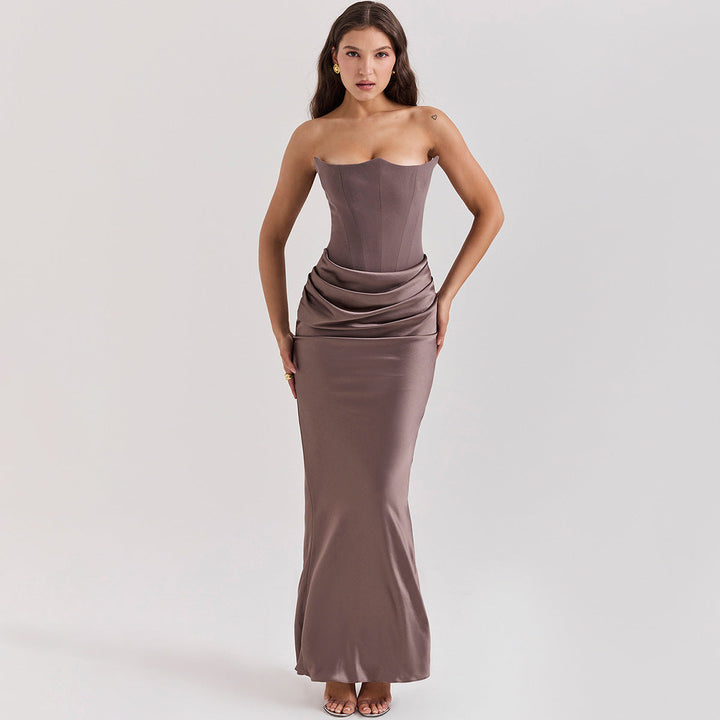 Corset-Style Satin-Look Midi Dress