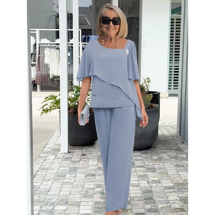 Chiffon-Look Cape Top And Trouser Set