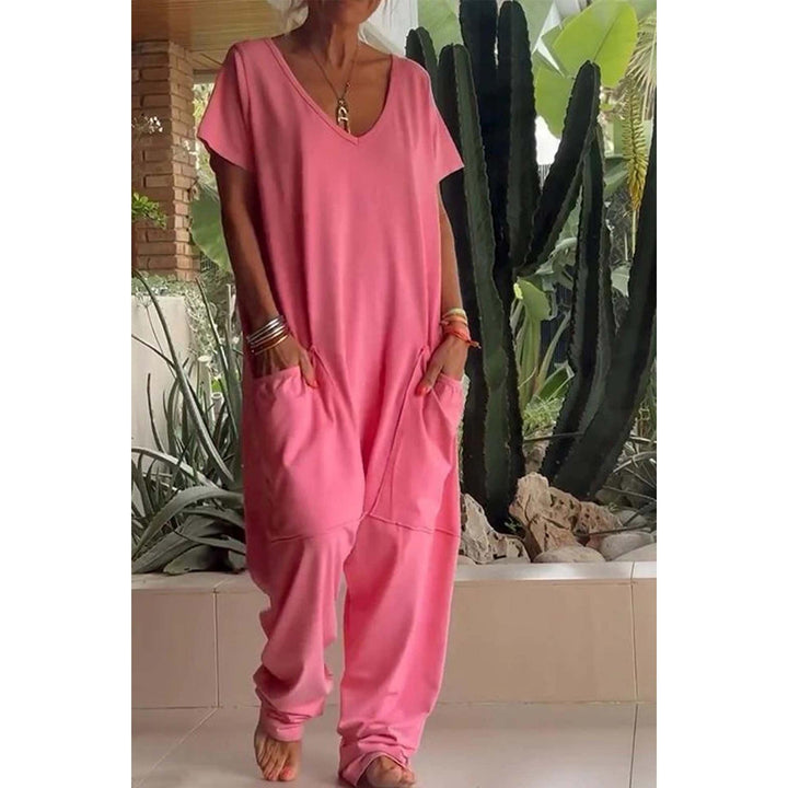 V-Neck Dropped-Crotch Casual Jumpsuit
