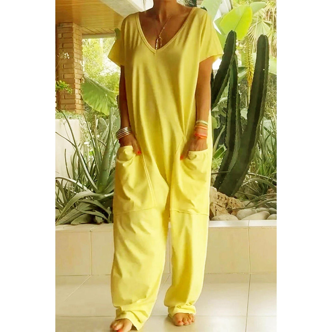 V-Neck Dropped-Crotch Casual Jumpsuit