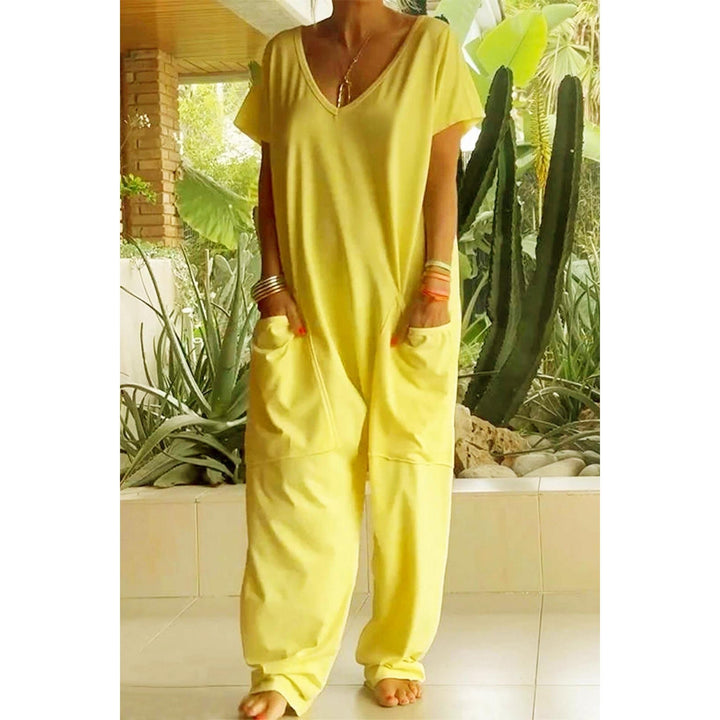 V-Neck Dropped-Crotch Casual Jumpsuit
