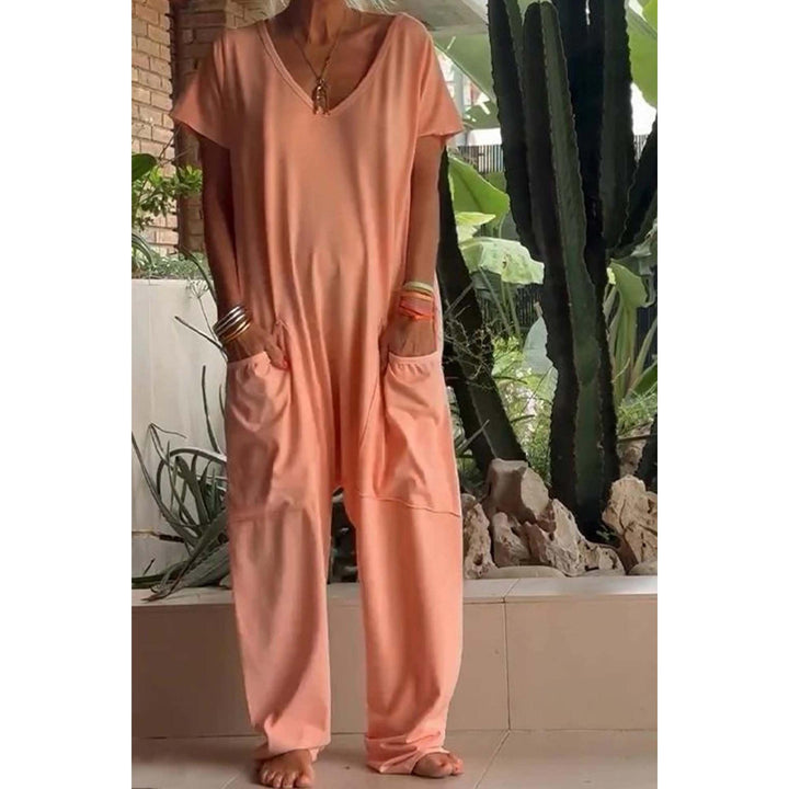 V-Neck Dropped-Crotch Casual Jumpsuit