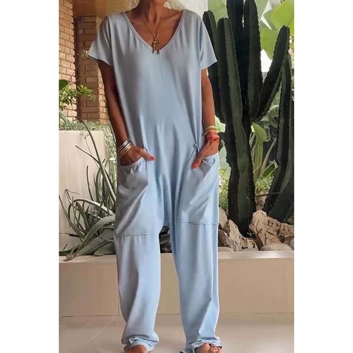 V-Neck Dropped-Crotch Casual Jumpsuit