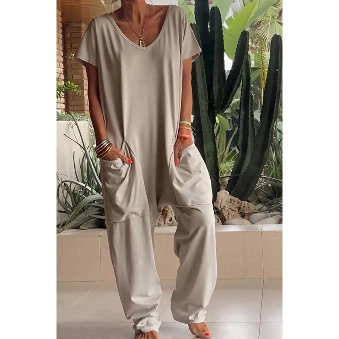 V-Neck Dropped-Crotch Casual Jumpsuit