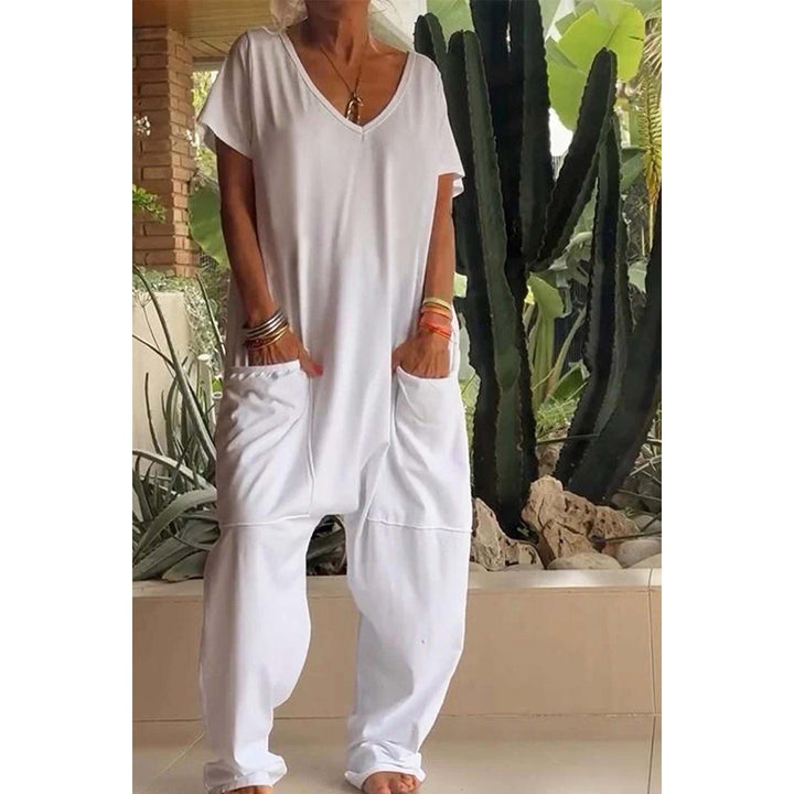 V-Neck Dropped-Crotch Casual Jumpsuit