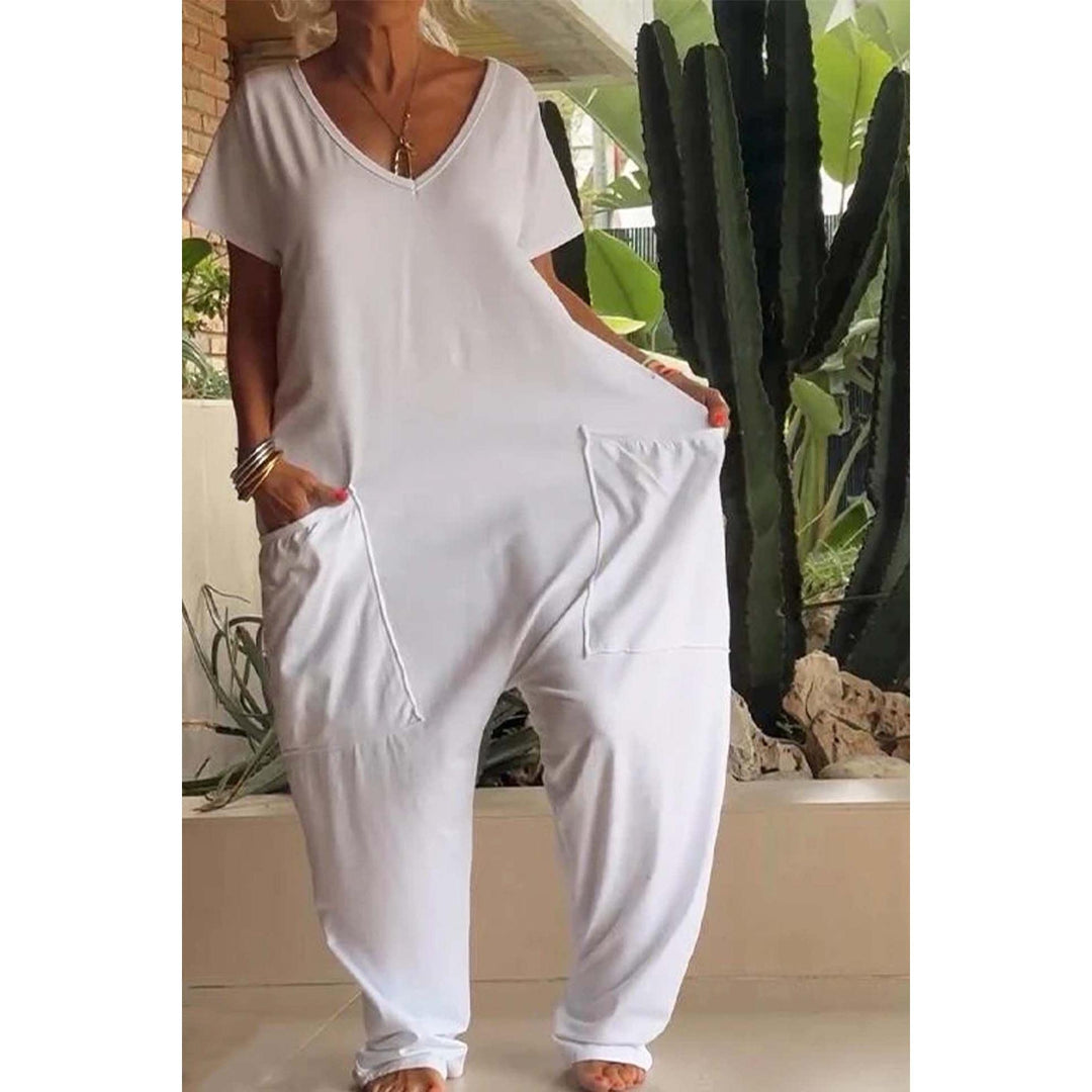 V-Neck Dropped-Crotch Casual Jumpsuit