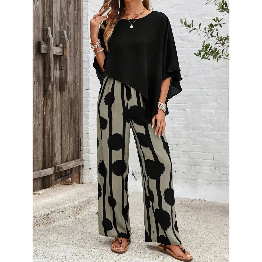 Asymmetric Top And Printed Pants Set