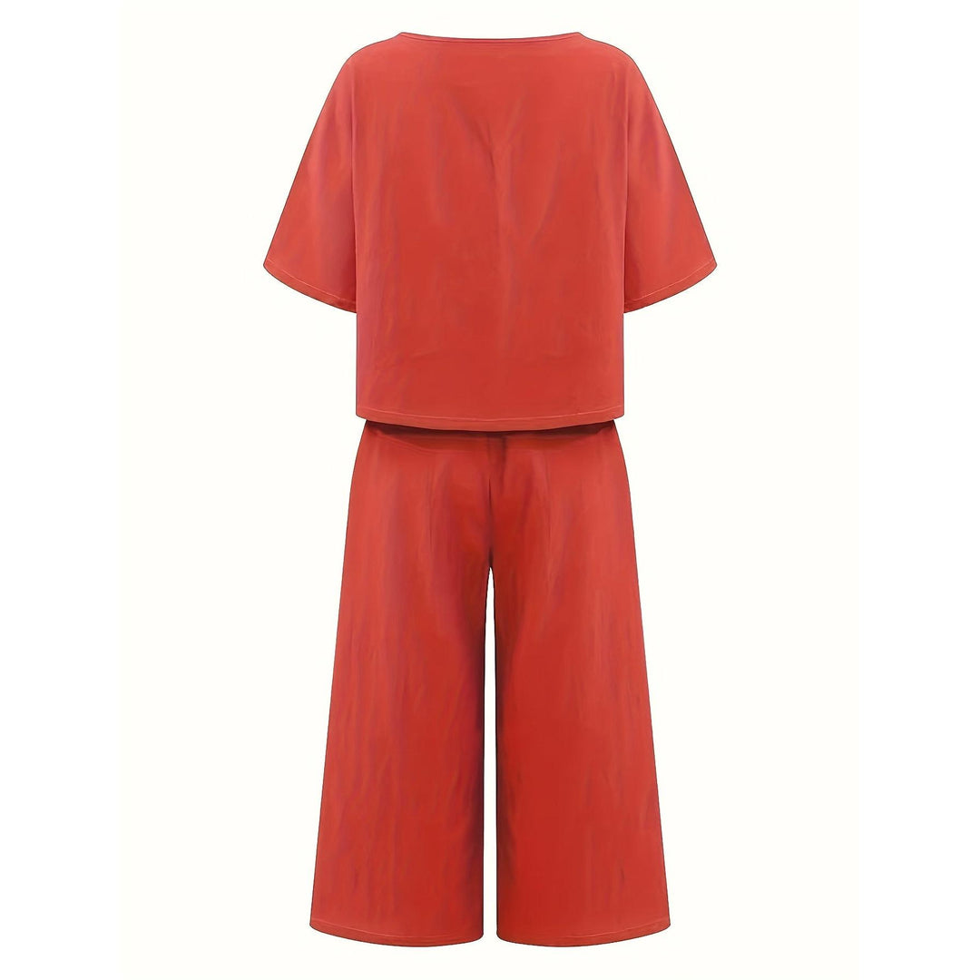 Crew Neck Short Sleeve Top And Wide-Leg Pants Set