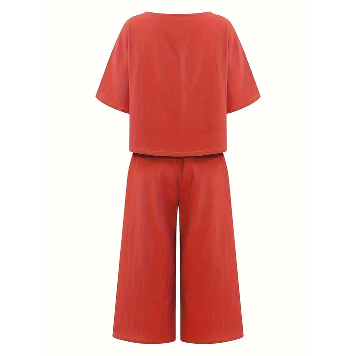 Crew Neck Short Sleeve Top And Wide-Leg Pants Set
