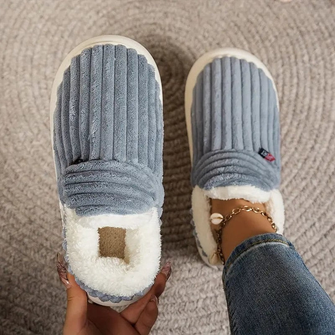 Corduroy slip-on slipper boots in grey, side view