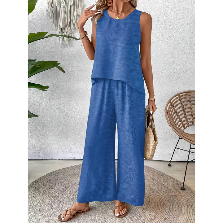 Crochet Back Sleeveless Top And Wide-Leg Pants Set
