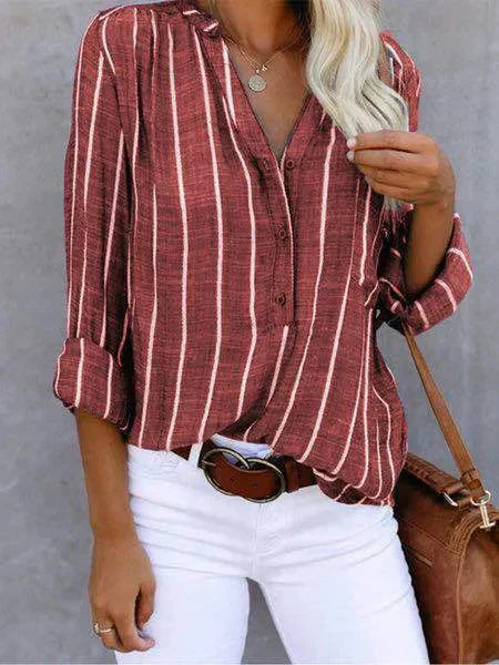 Vertical Striped Button-Down Blouse