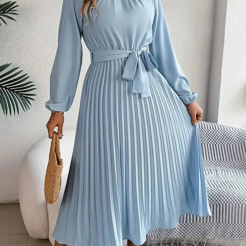 Pleated Long Sleeve Midi Dress