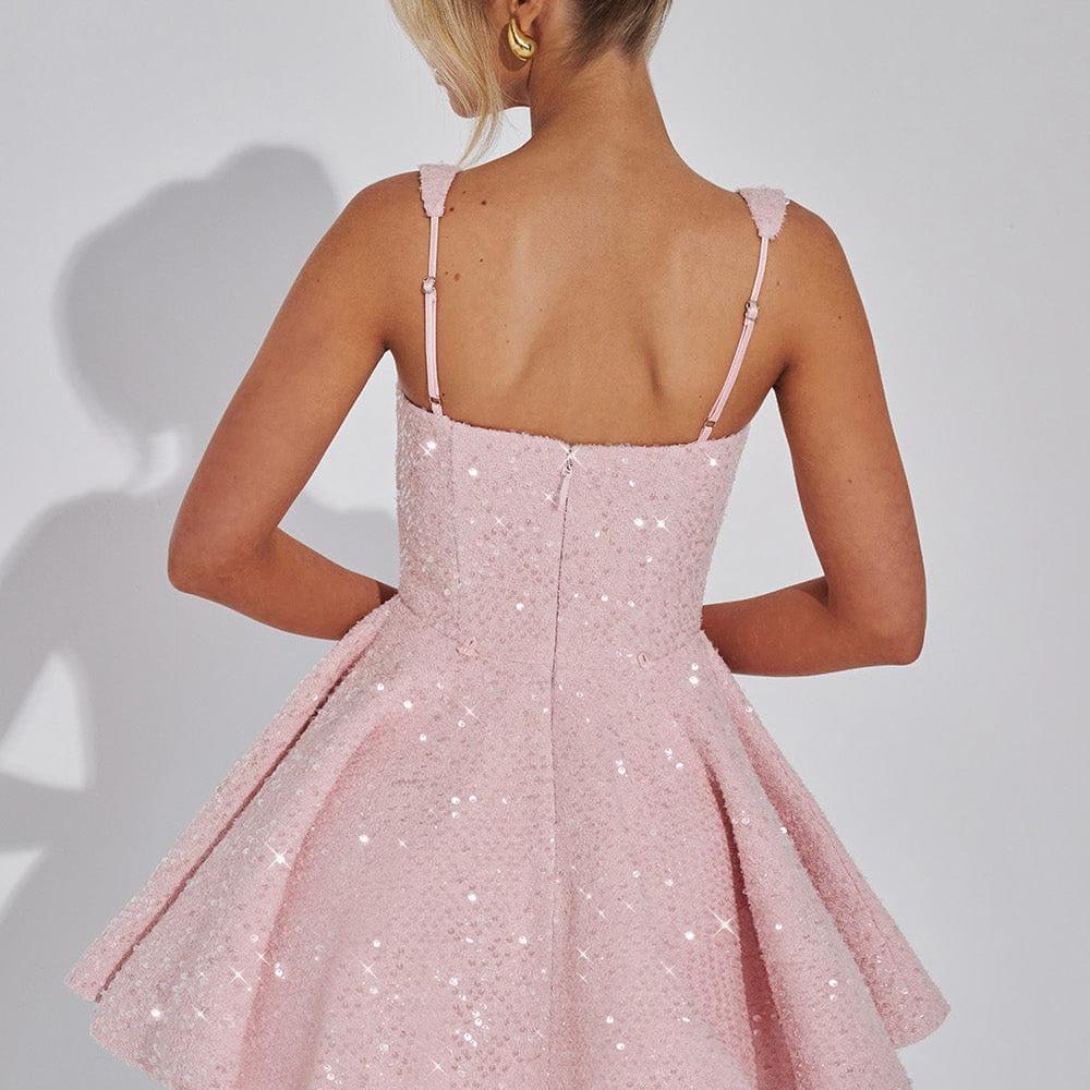 Backless Sequin Tweed Bow Dress