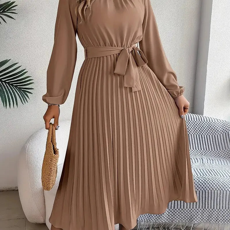 Pleated Long Sleeve Midi Dress
