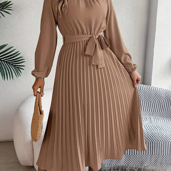 Pleated Long Sleeve Midi Dress