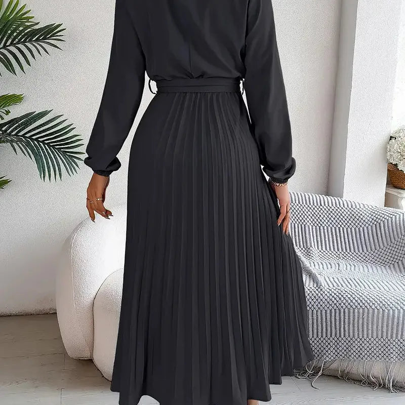 Pleated Long Sleeve Midi Dress