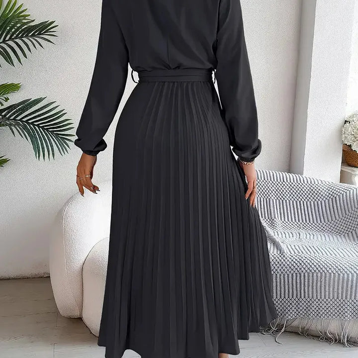 Pleated Long Sleeve Midi Dress