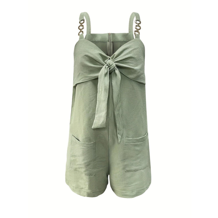 Chain Strap Bow-Front Textured Romper