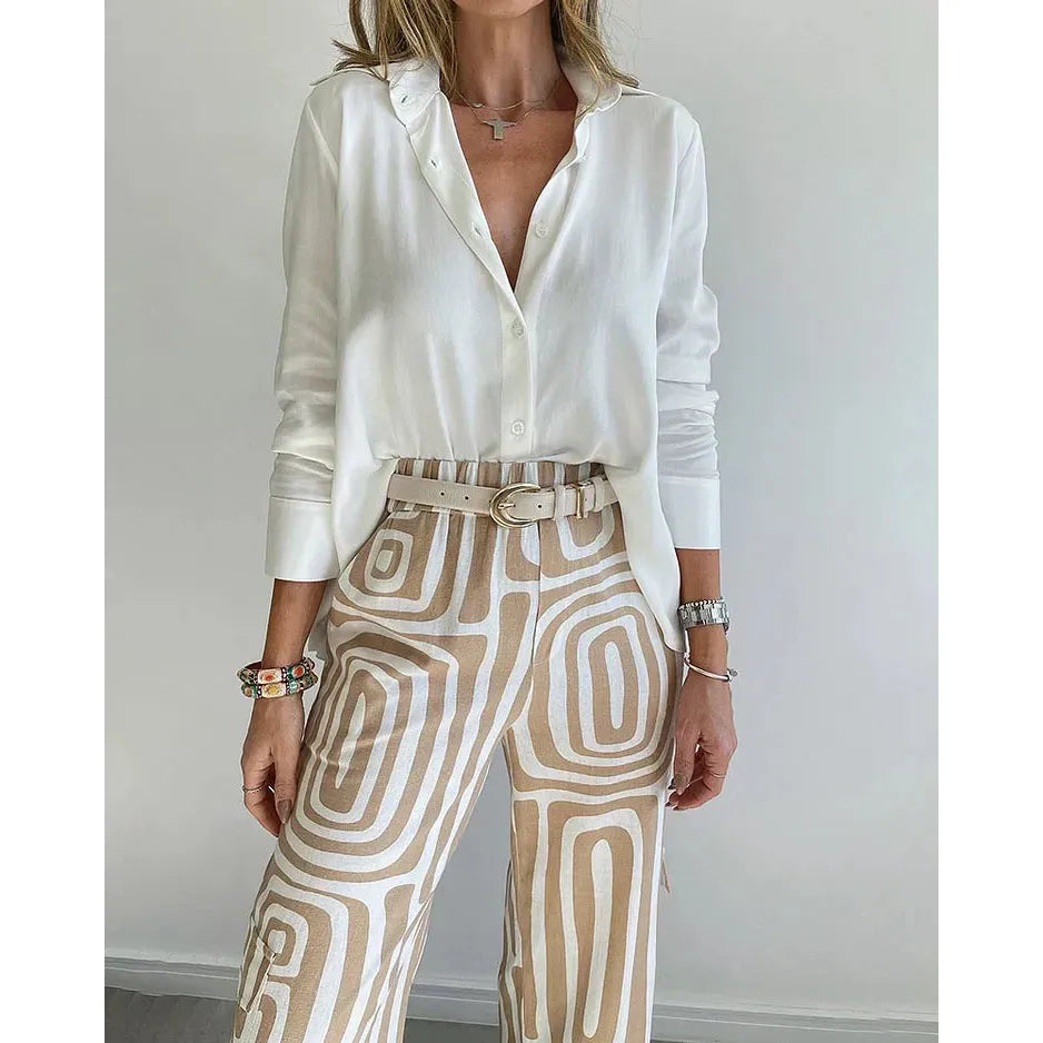Geometric Print Top And Pants Set