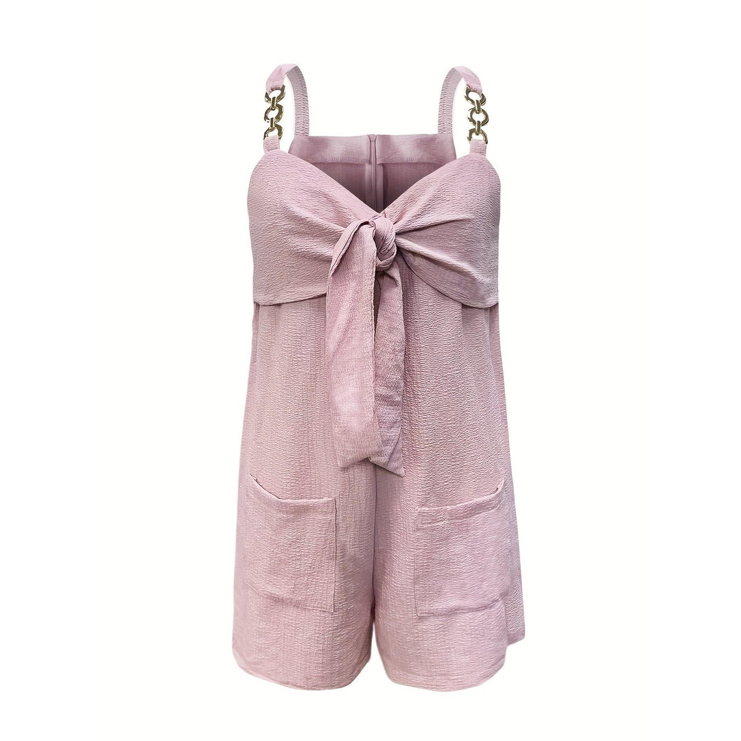 Chain Strap Bow-Front Textured Romper