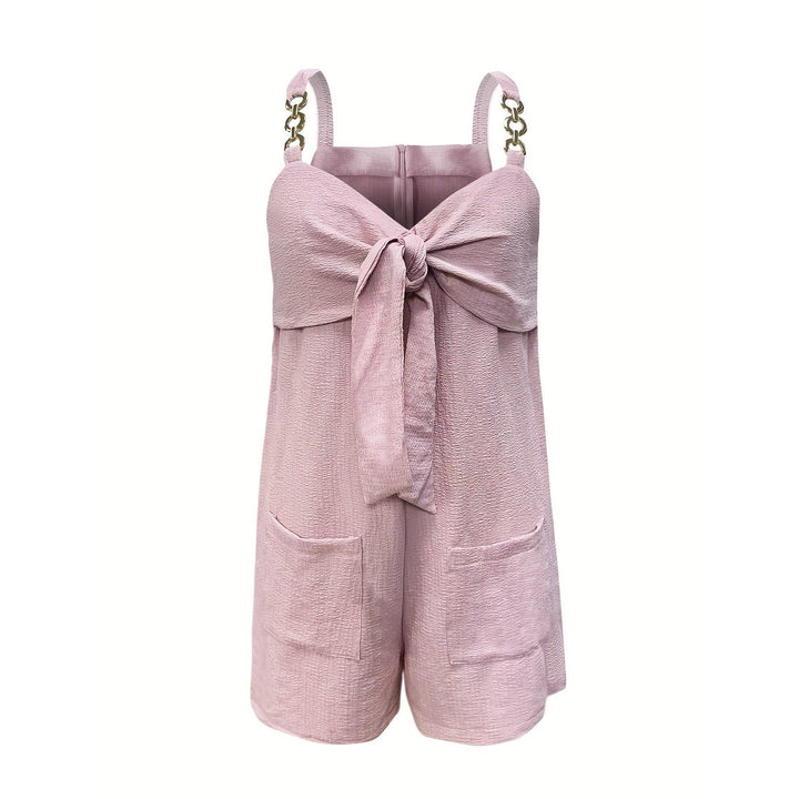 Chain Strap Bow-Front Textured Romper