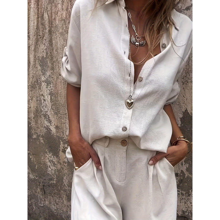 Shimmer-Look Collared Top And Shorts Set