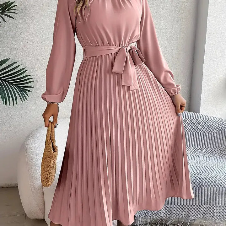 Pleated Long Sleeve Midi Dress