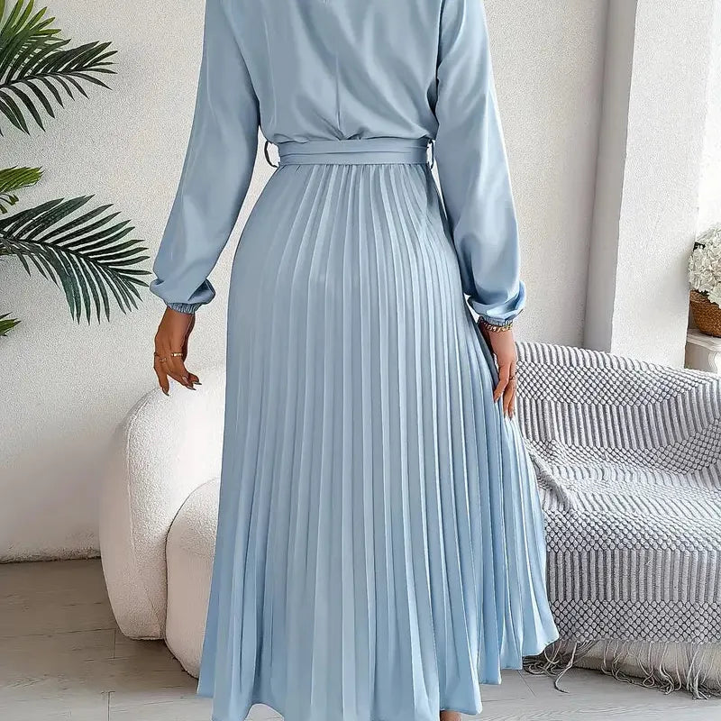 Pleated Long Sleeve Midi Dress