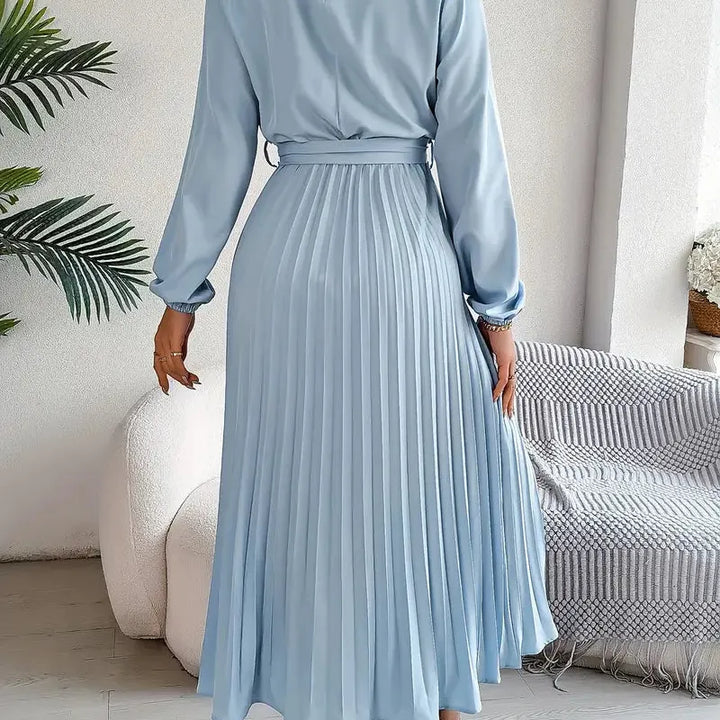 Pleated Long Sleeve Midi Dress