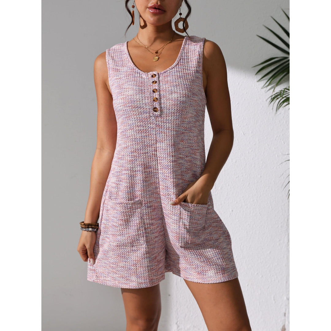 Waffle-Knit Look Button-Front Romper