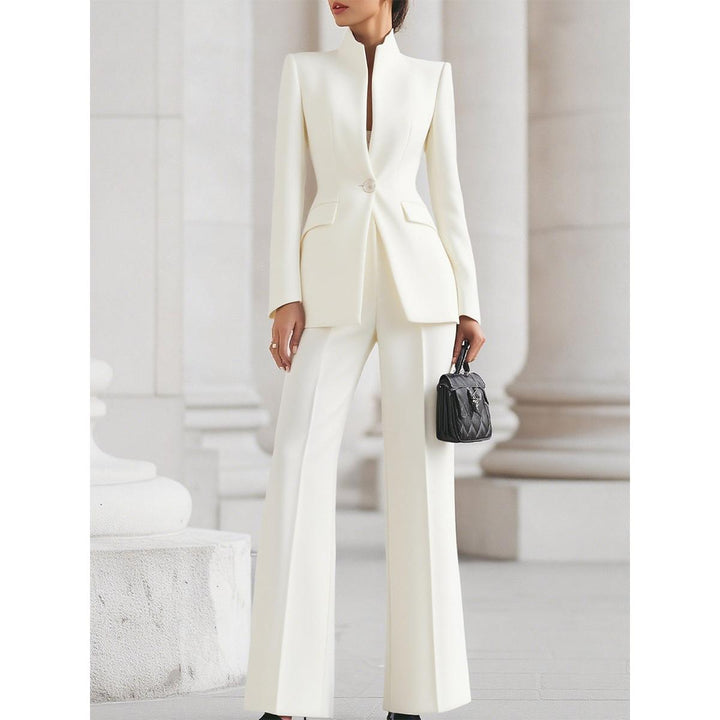 Stand-Collar Blazer And Flare Pant Set
