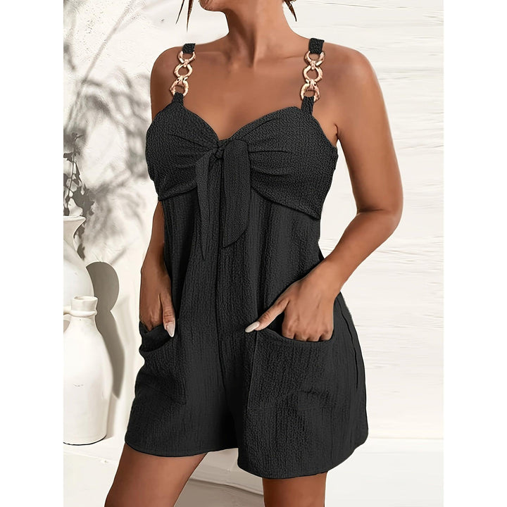 Chain Strap Bow-Front Textured Romper