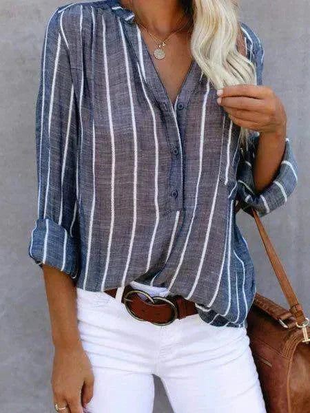 Vertical Striped Button-Down Blouse