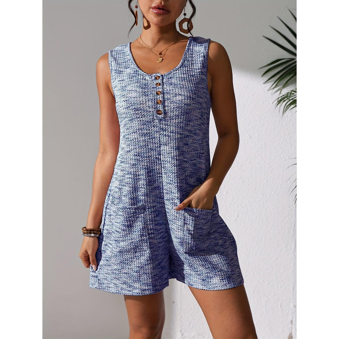 Waffle-Knit Look Button-Front Romper