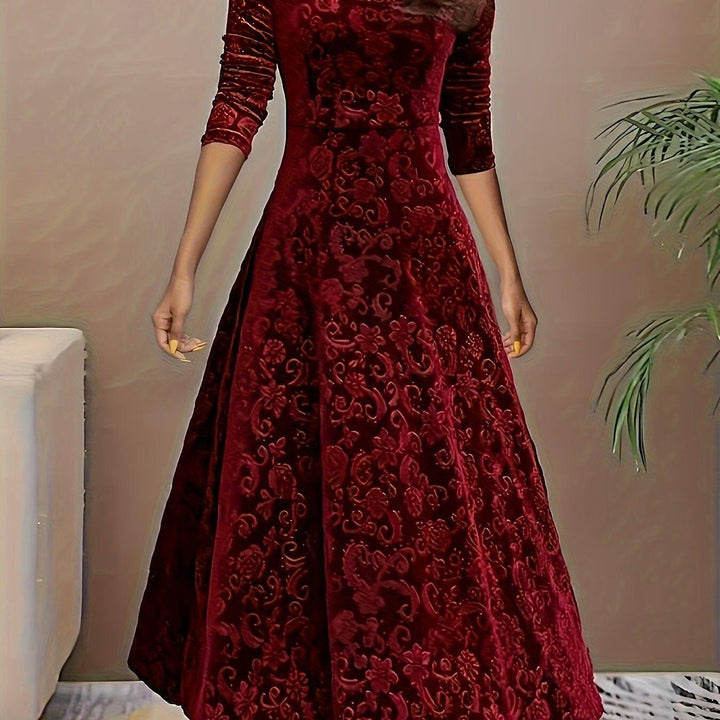 Embroidered Velvet-Look Maxi Dress