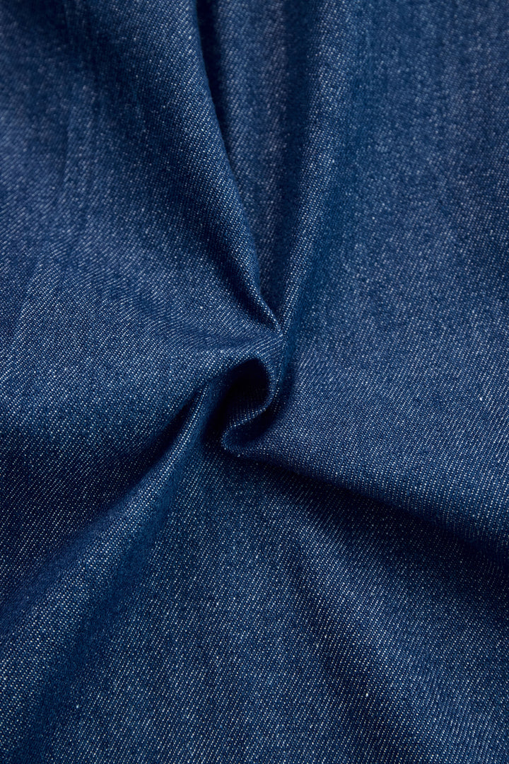 Contrast-Stitch Zip-Front Wide-Leg Denim-Look Jumpsuit