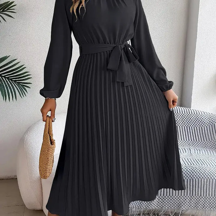 Pleated Long Sleeve Midi Dress