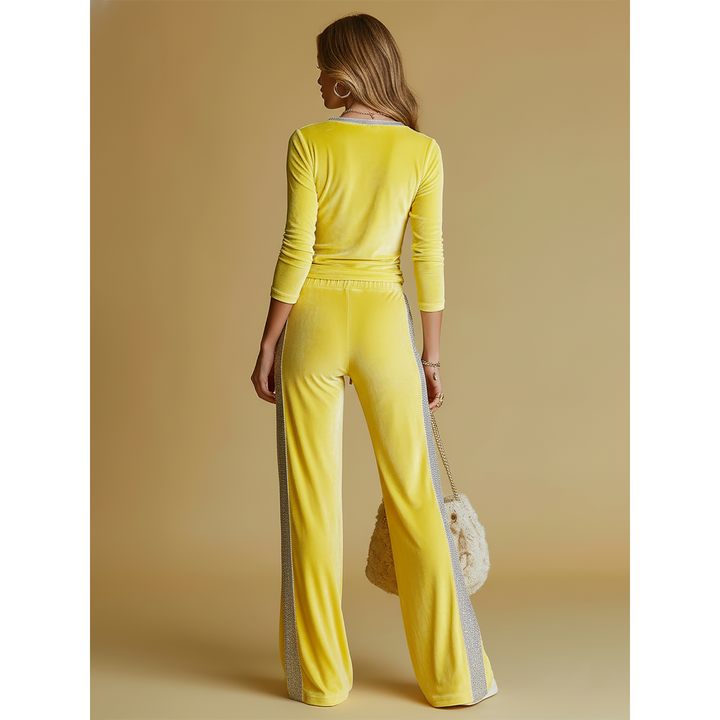 Sequin Panel Velvet-Look Wide-Leg Set