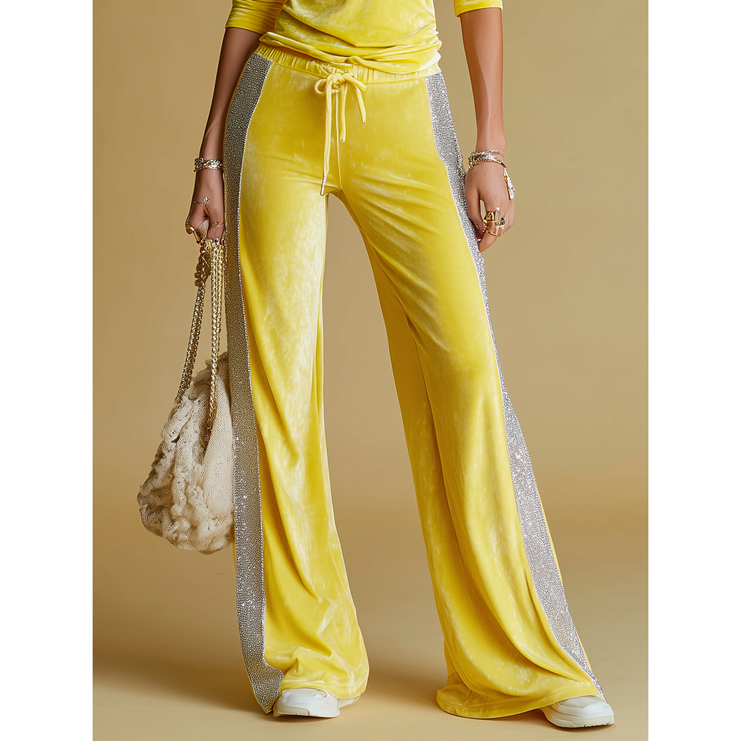 Sequin Panel Velvet-Look Wide-Leg Set