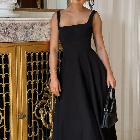 Square Neck High Waist Midi Dress