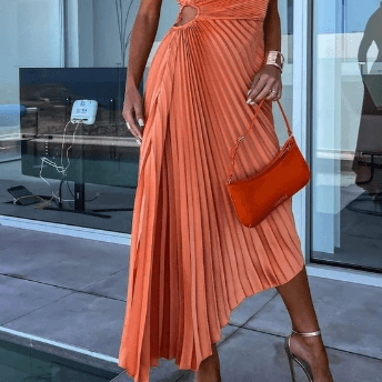 One-Shoulder Pleated Maxi Dress