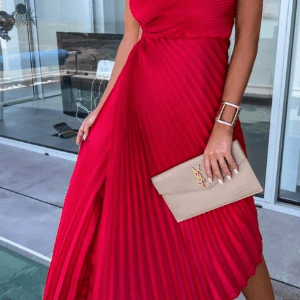 One-Shoulder Pleated Maxi Dress