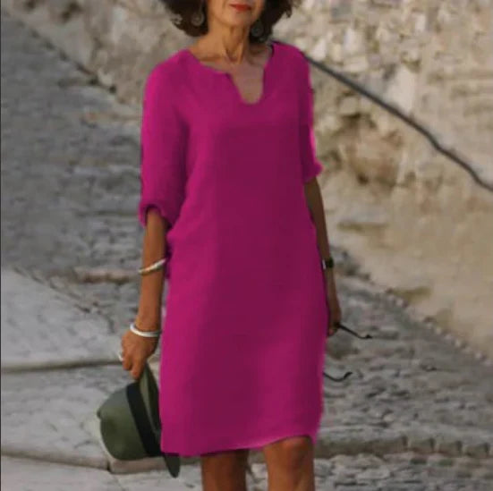 Casual V-neck Half-Sleeve Shift Dress