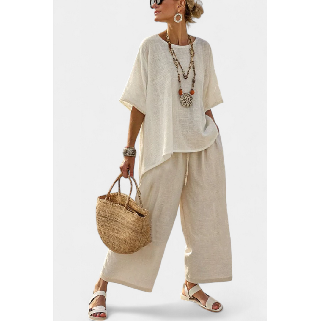 Asymmetric Hem Top And Wide-Leg Trouser Set