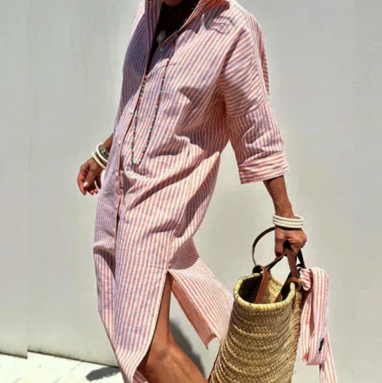 Long Sleeve Striped Shirt Maxi Dress