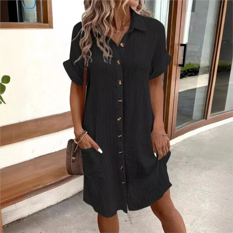 Collared Satin-Look Summer Dress